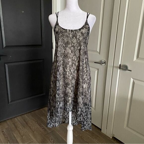 Audrey 3+1 Gray Snakeskin Print Midi Slip Dress with Strappy Open Back Size S - Picture 1 of 9